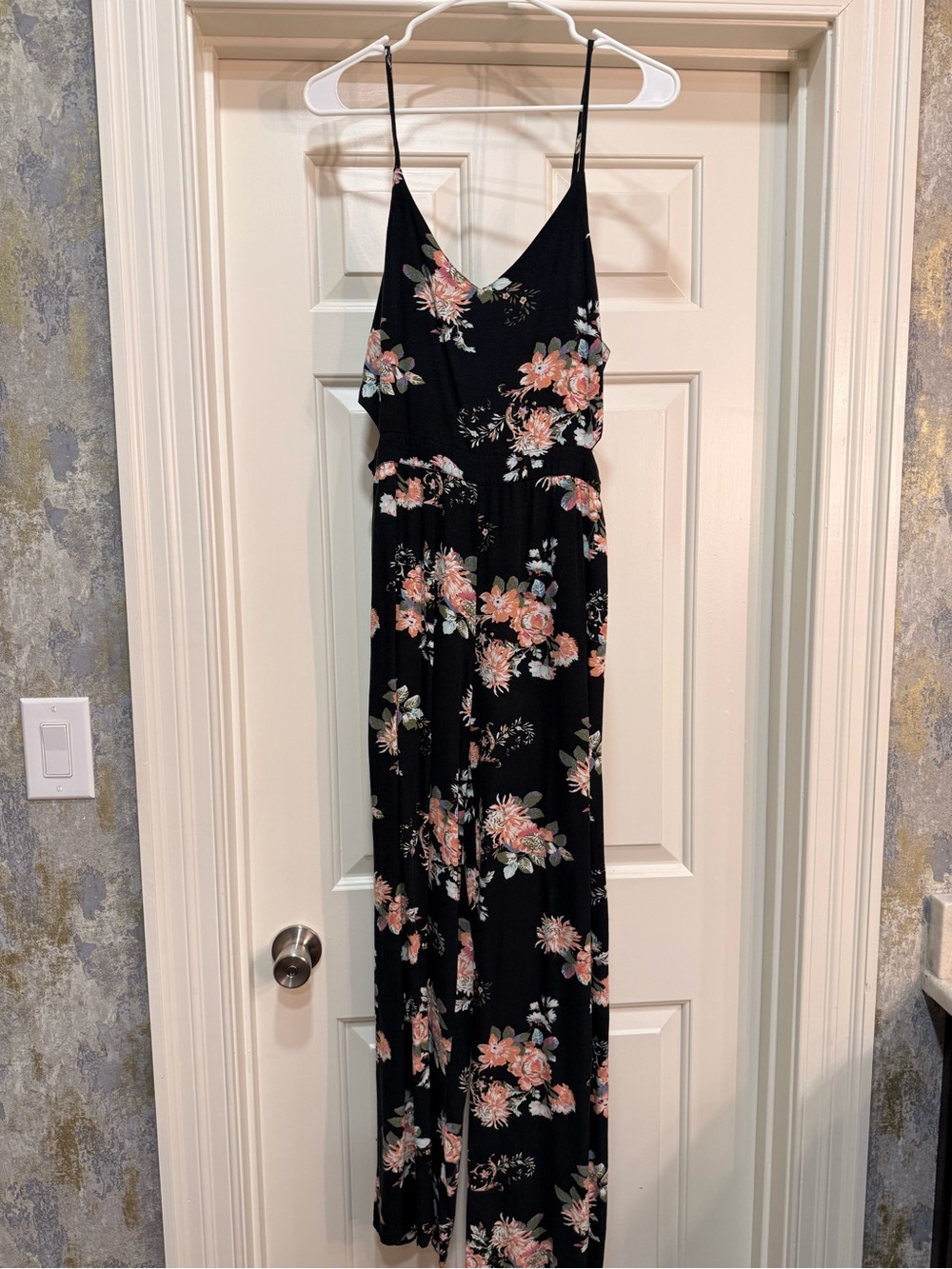 aerie Black Floral Slip Dress with Pink and Cream Blooms